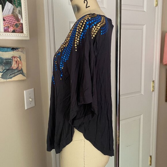 FREE PEOPLE Navy STUDDED Batwing Dolman Y2K Blouse Shirt *SMALL* - Picture 3 of 5